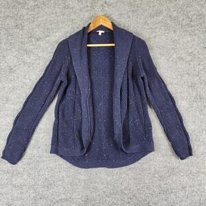 Talbots Cardigan Womens Navy Blue Donegal Fleck Open Front Shawl Collar Small